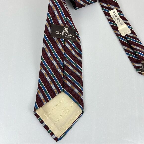 Givenchy Vintage Red & Blue Stripe Italian Silk Tie NWTs - Picture 3 of 4